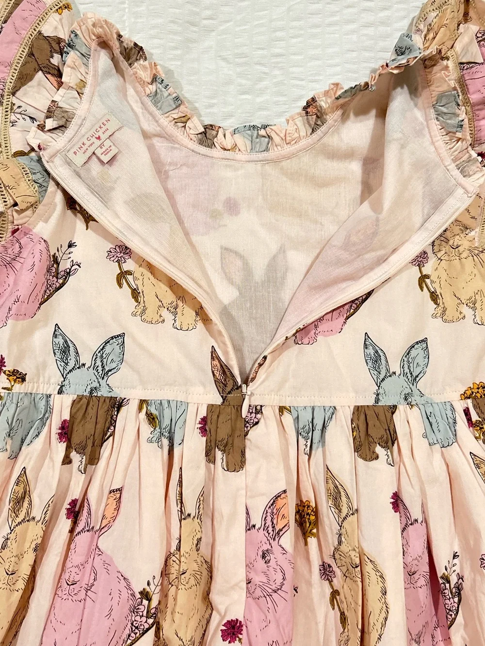 PINK CHICKEN girls' jennifer double ruffle dress in vintage bunnies SIZE:8
